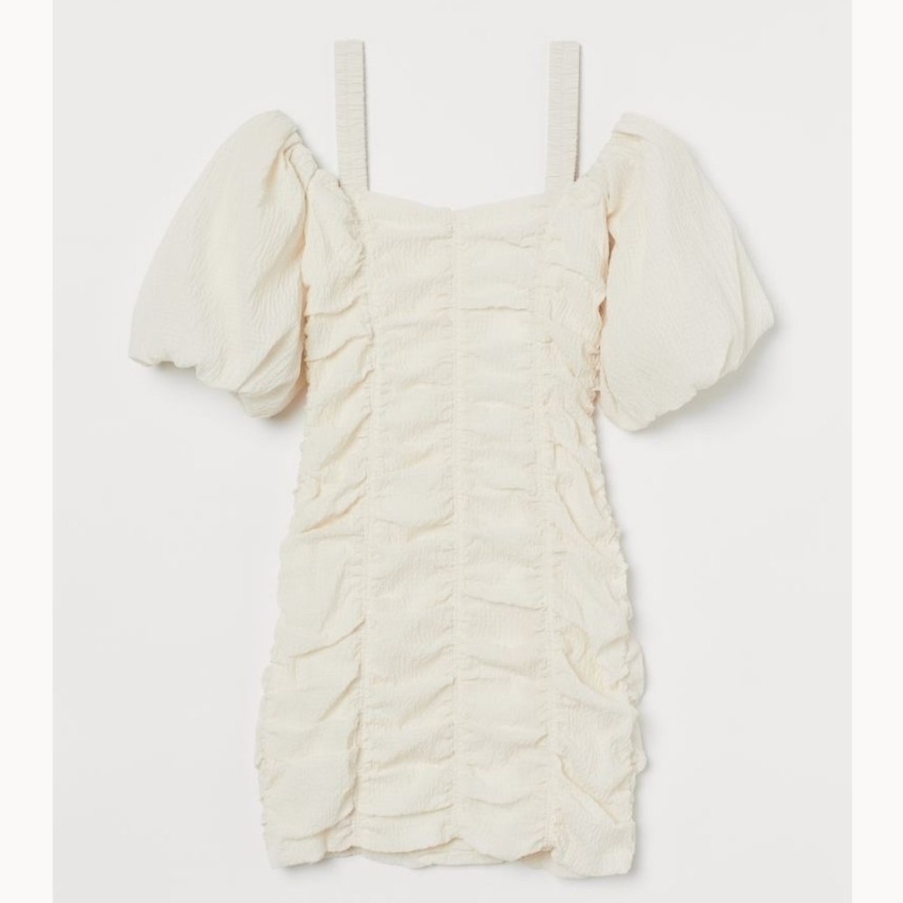 H&M‎ Cream Puff Sleeve Ruched Mini Dress